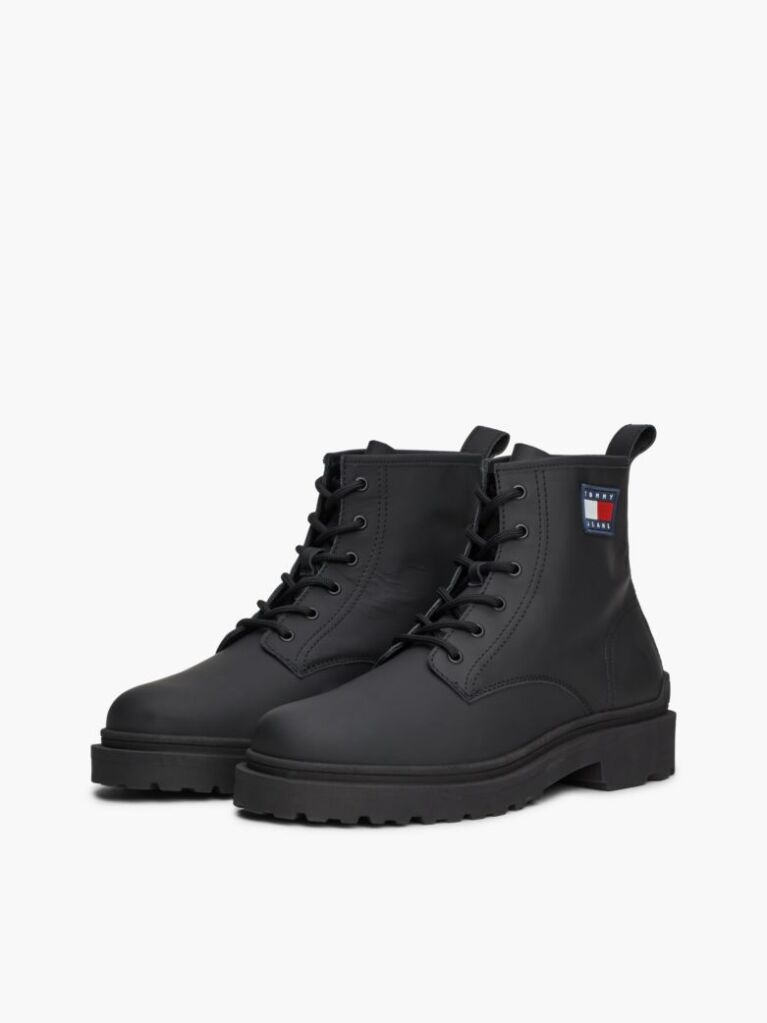 Black Matte Leather Cleat Lace-Up Boots  Men