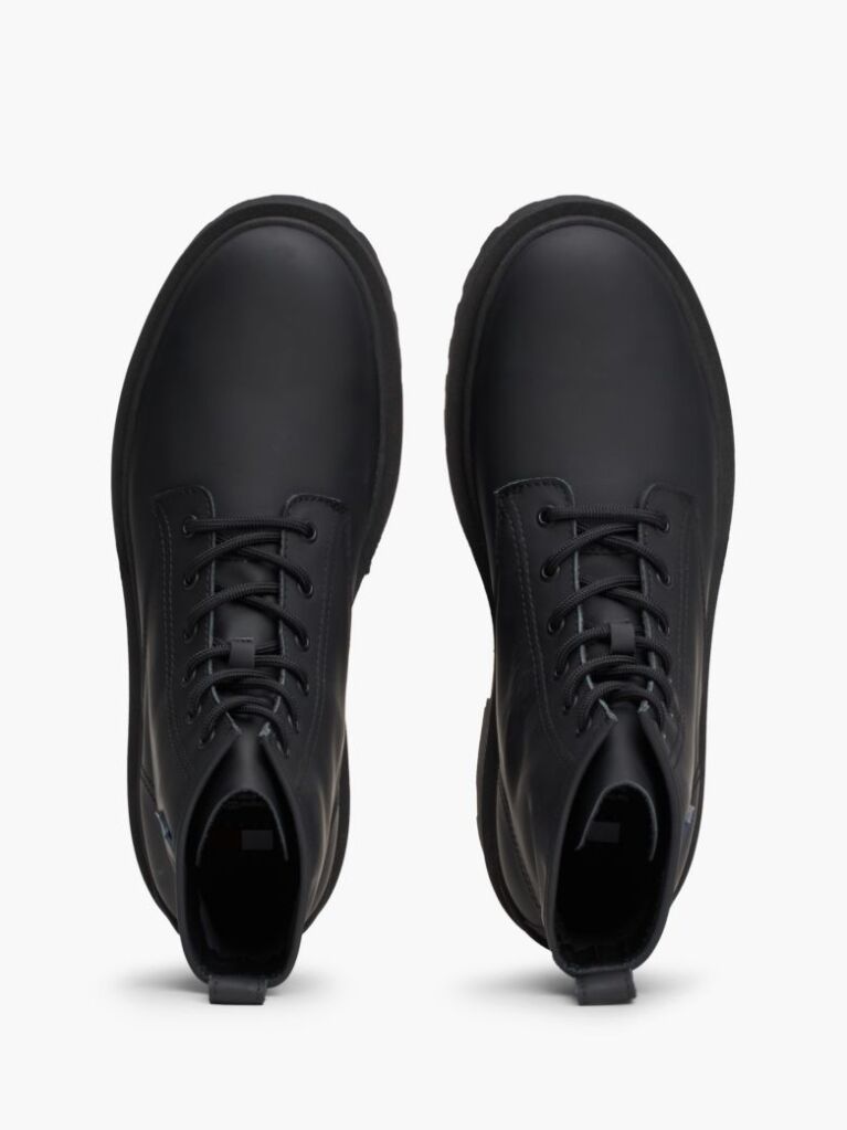 Black Matte Leather Cleat Lace-Up Boots  Men