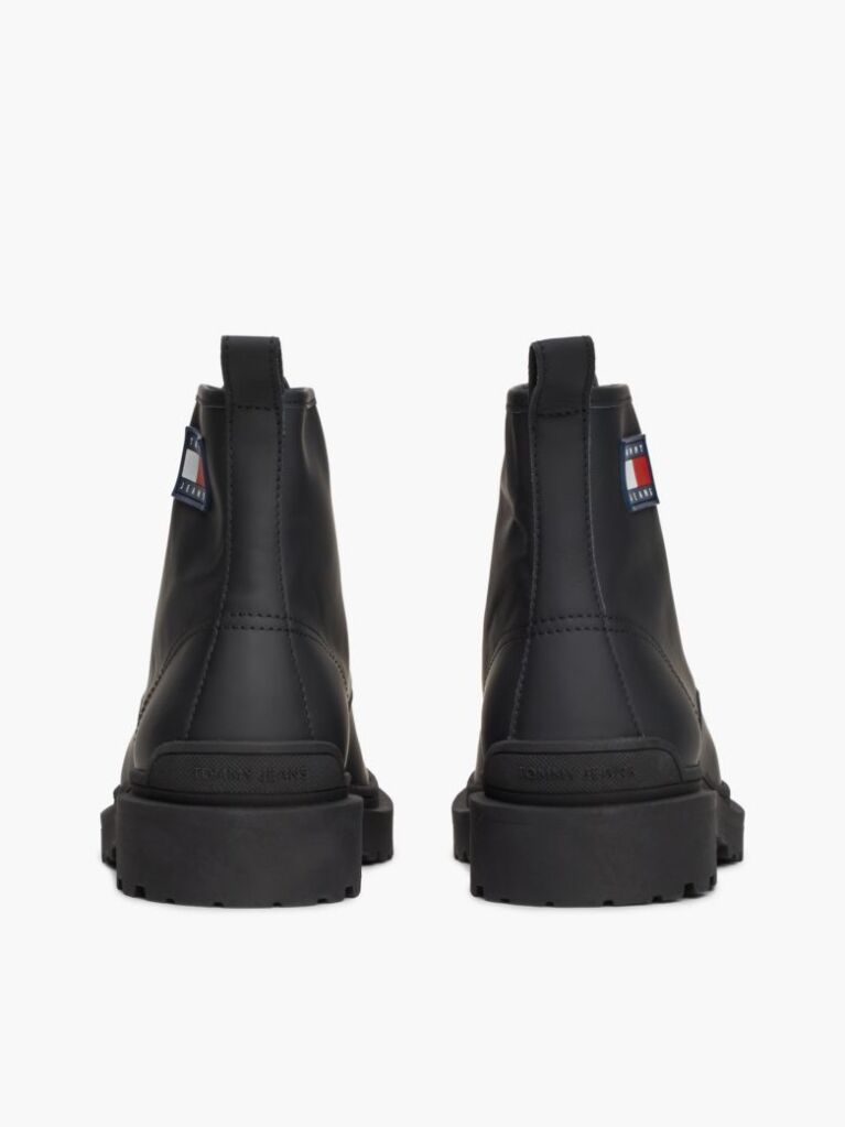 Black Matte Leather Cleat Lace-Up Boots  Men