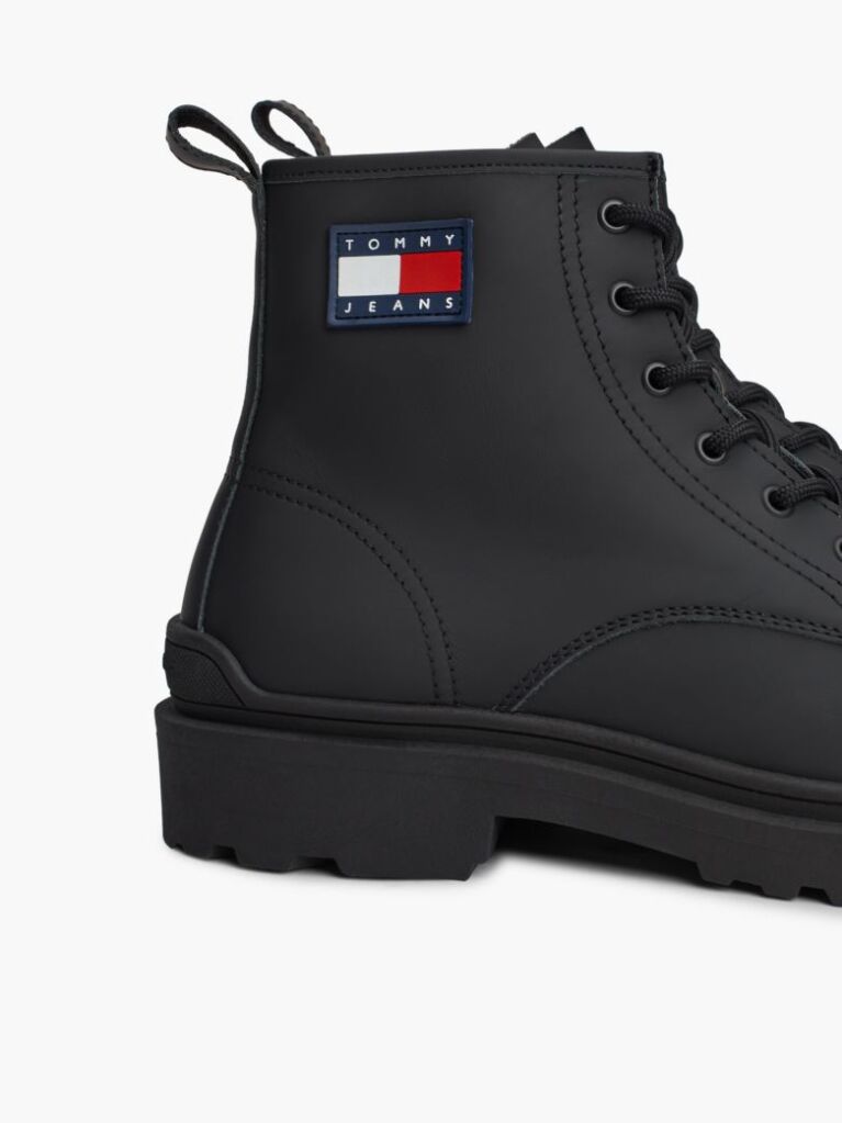 Black Matte Leather Cleat Lace-Up Boots  Men