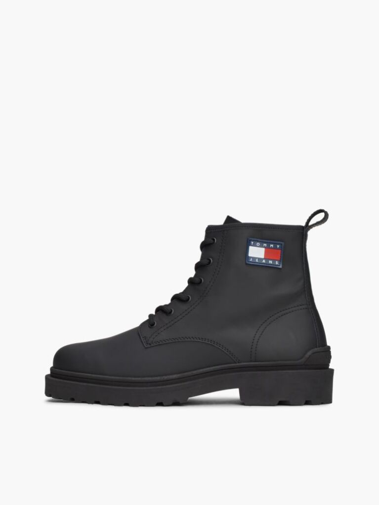 Black Matte Leather Cleat Lace-Up Boots  Men