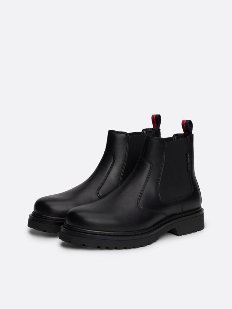 Black Leather Cleat Signature Chelsea Boots  Men