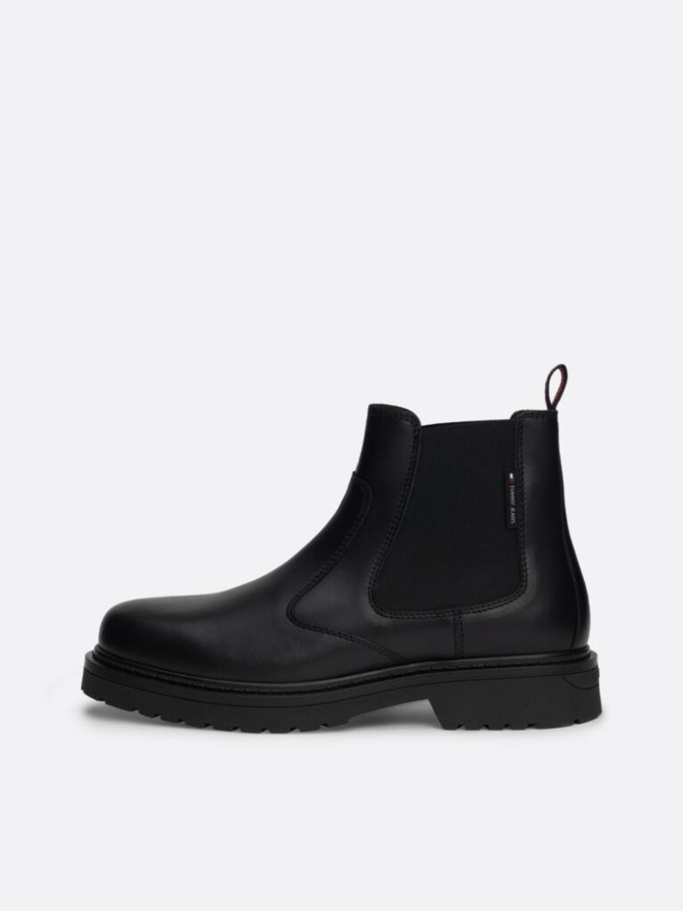 Black Leather Cleat Signature Chelsea Boots  Men