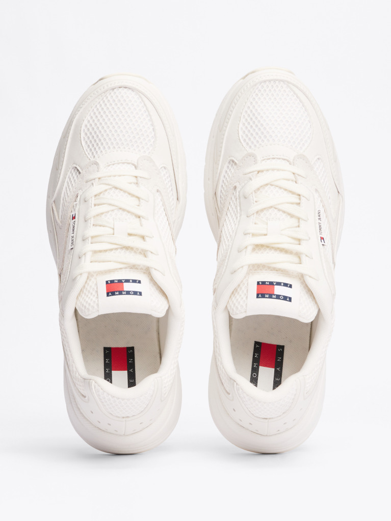 Beige Colour-Blocked Mixed Texture Trainers  Men