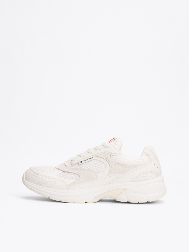 Beige Colour-Blocked Mixed Texture Trainers  Men
