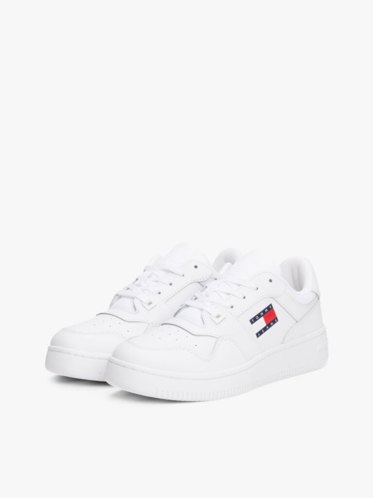White Retro Essential Leather Fine-Cleat Basketball Trainers  Women