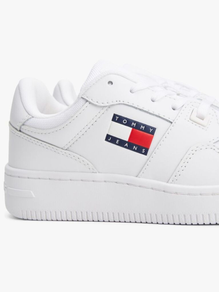 White Retro Essential Leather Fine-Cleat Basketball Trainers  Women