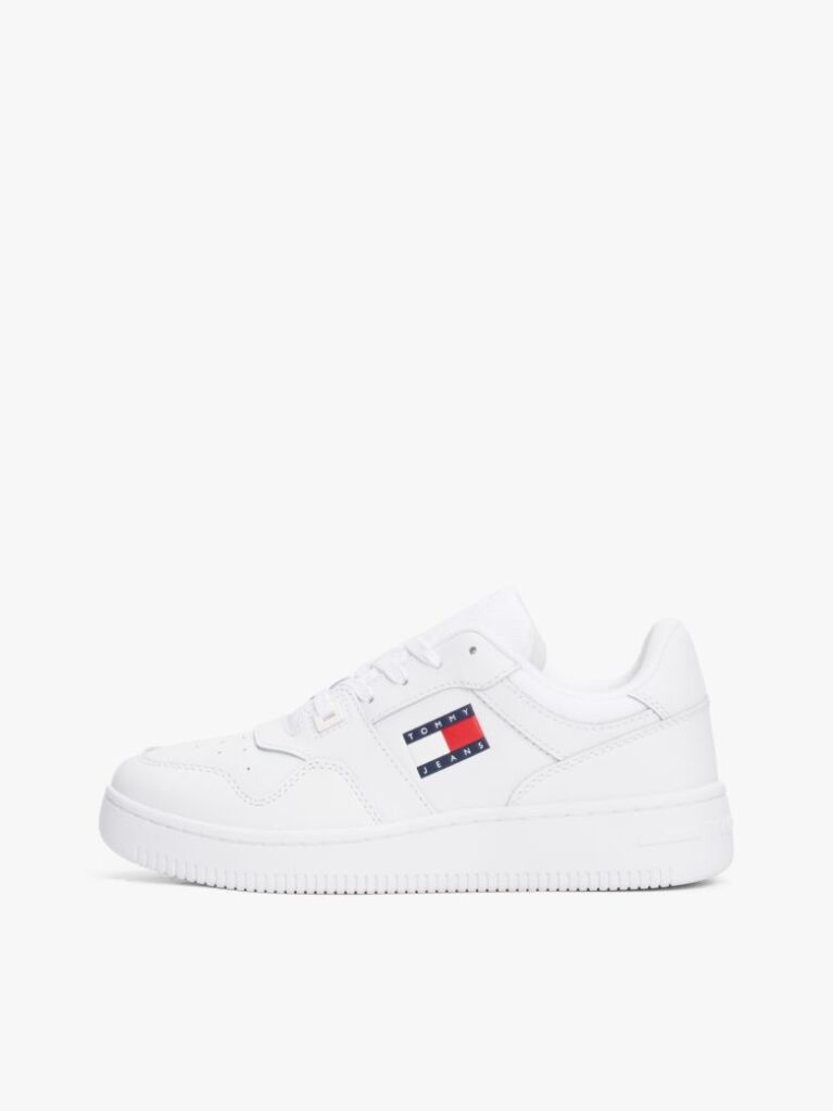 White Retro Essential Leather Fine-Cleat Basketball Trainers  Women