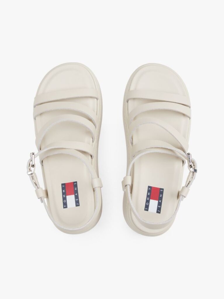 White Leather Strappy Platform Sandals  Women