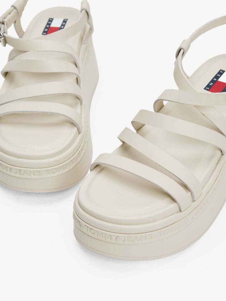 White Leather Strappy Platform Sandals  Women