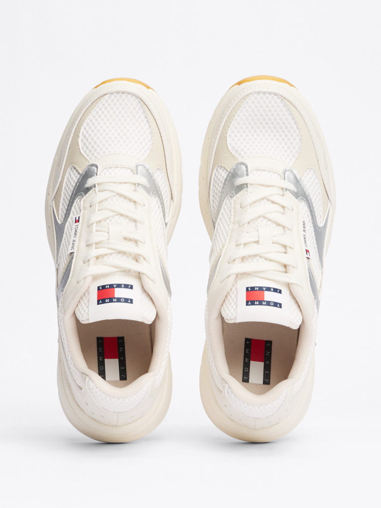 Beige Metallic Contrast Trainers  Women