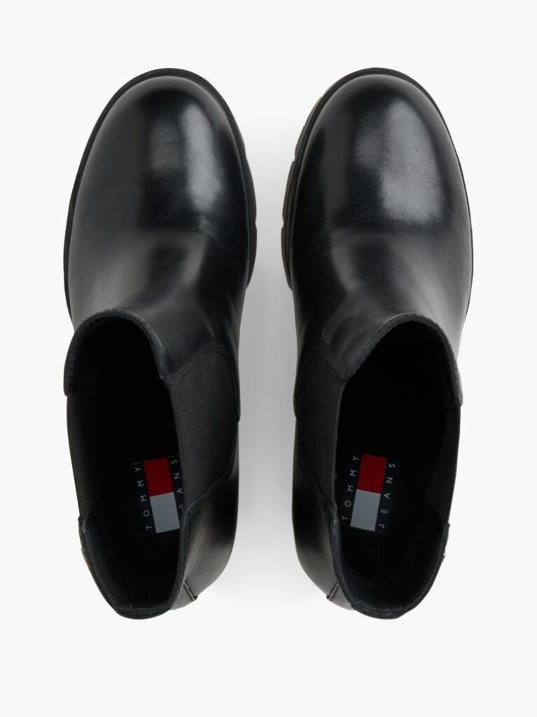 Black Leather High Block Heel Chelsea Boots  Women
