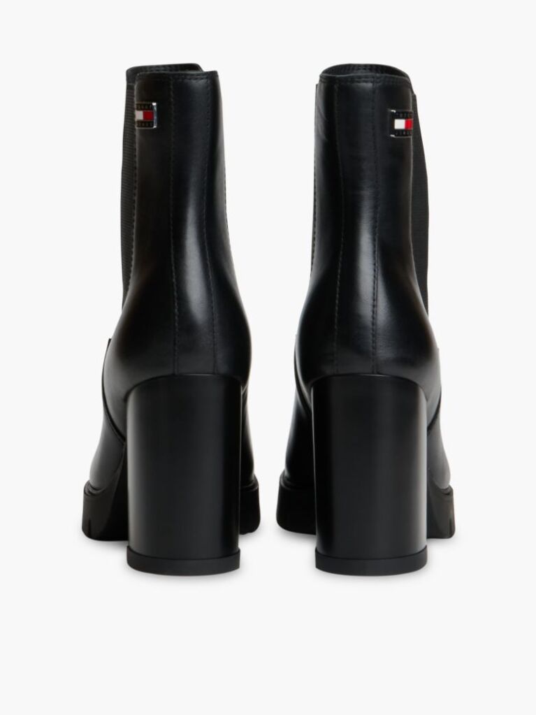 Black Leather High Block Heel Chelsea Boots  Women