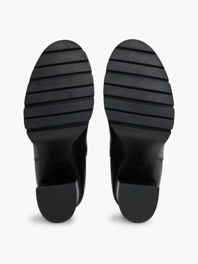Black Leather High Block Heel Chelsea Boots  Women