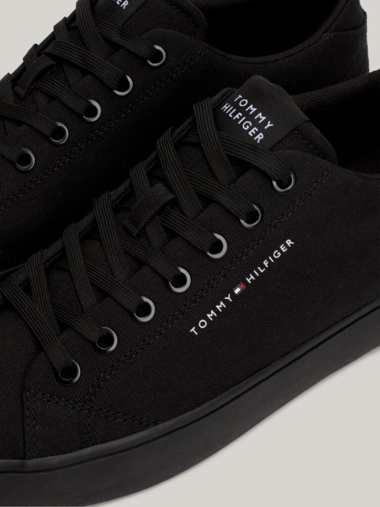 Black Essential Canvas Lace-Up Trainers  Men