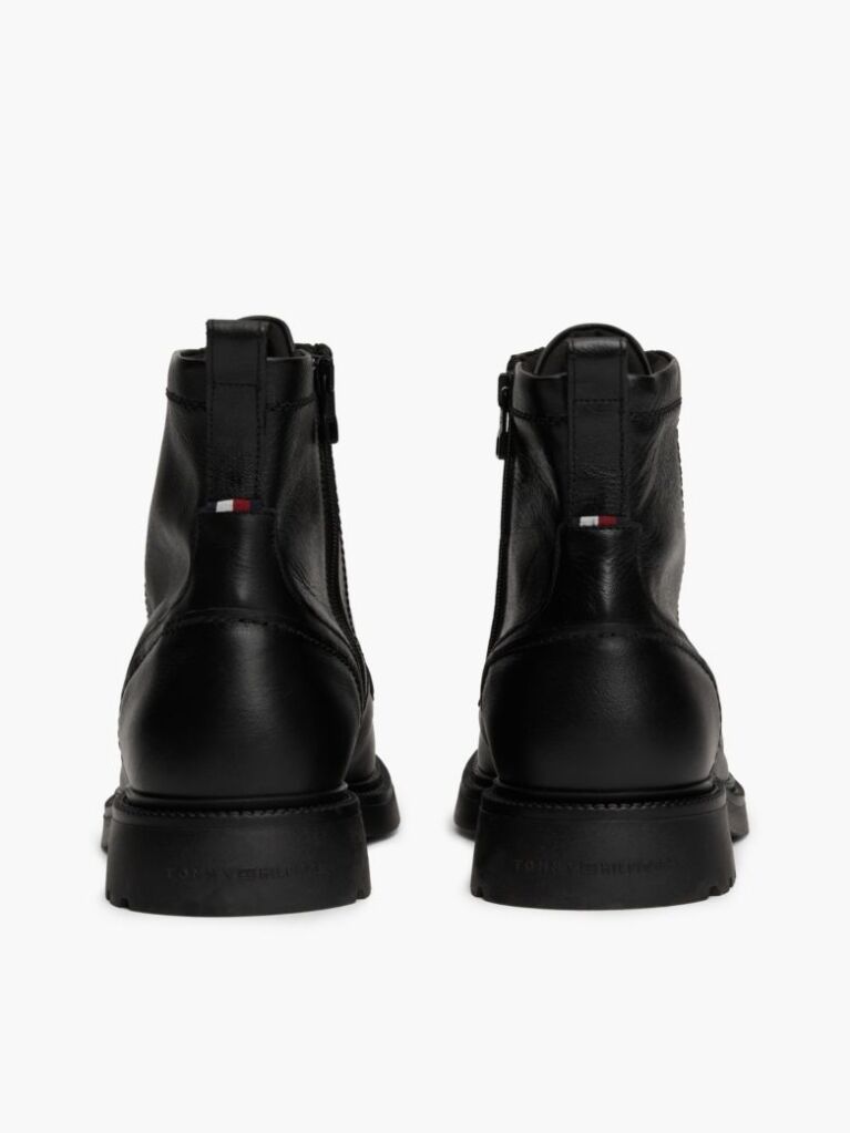 Black Lightweight Leather Lace-Up Mid Boots  Men