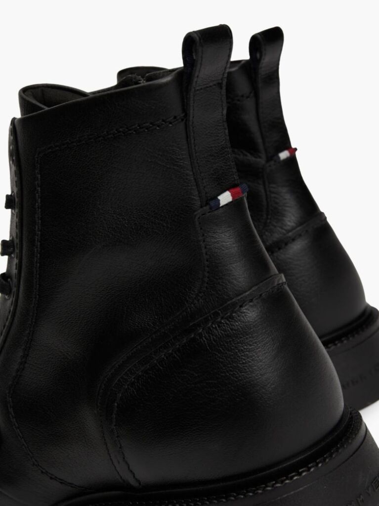 Black Lightweight Leather Lace-Up Mid Boots  Men