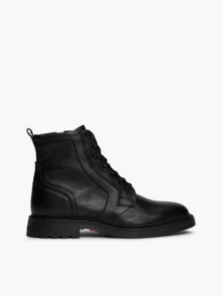 Black Lightweight Leather Lace-Up Mid Boots  Men
