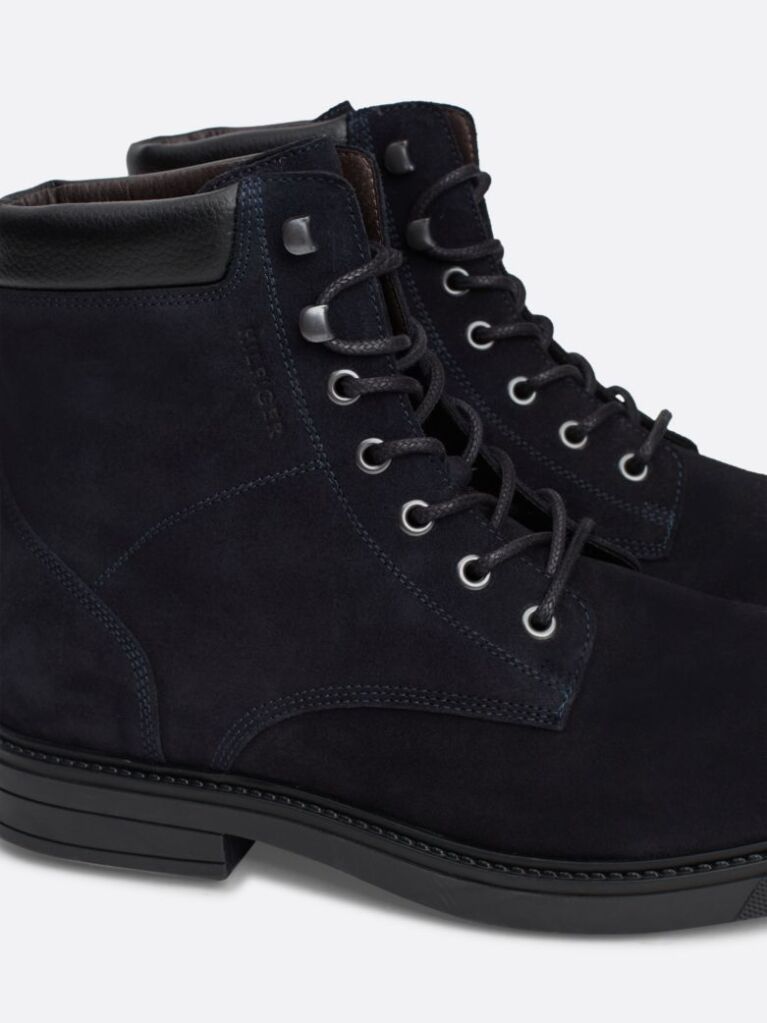 Blue Suede Lace-Up Mid Boots  Men
