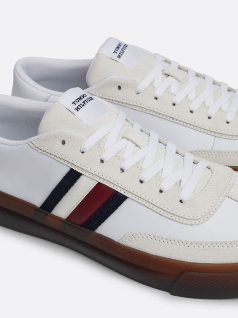 White Leather Signature Tape Lace-Up Trainers  Men