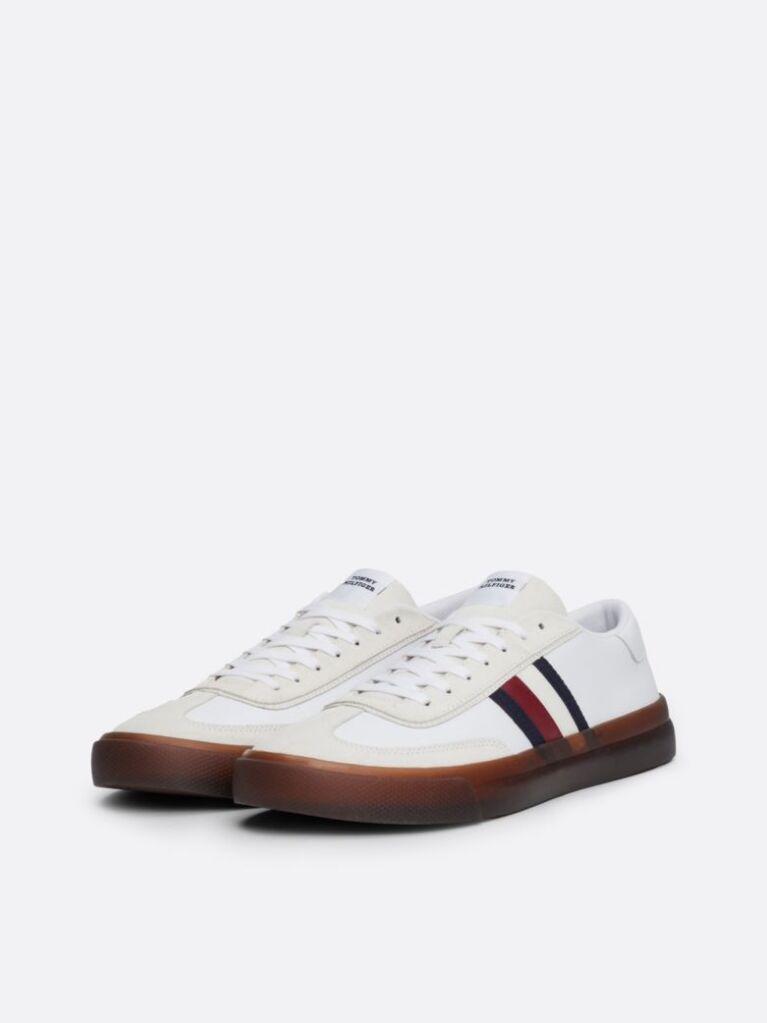 White Leather Signature Tape Lace-Up Trainers  Men