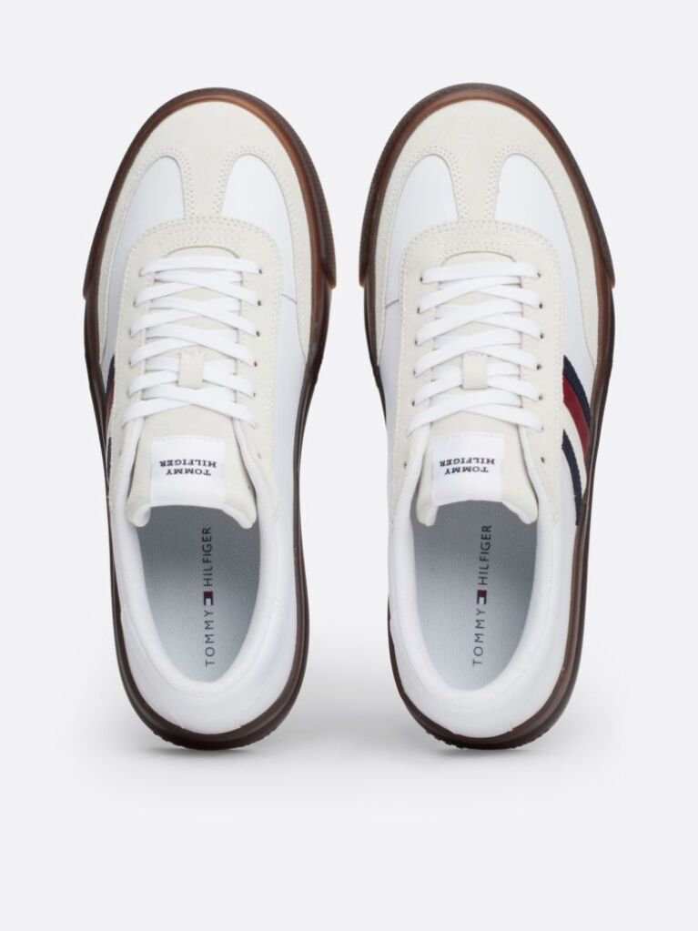 White Leather Signature Tape Lace-Up Trainers  Men