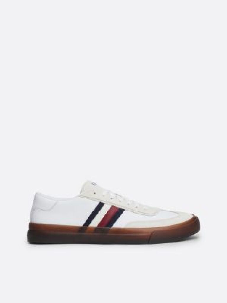 White Leather Signature Tape Lace-Up Trainers  Men