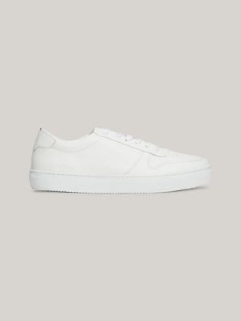 White Leather Debossed Logo Cupsole Trainers  Men