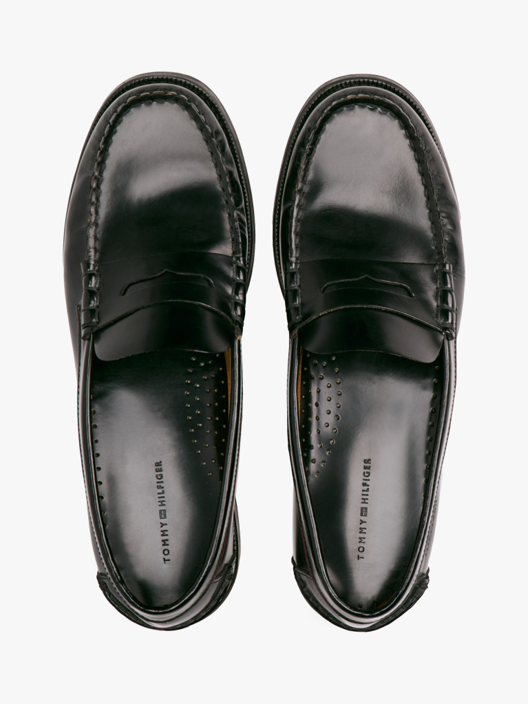 Black Debossed Leather Loafers  Men