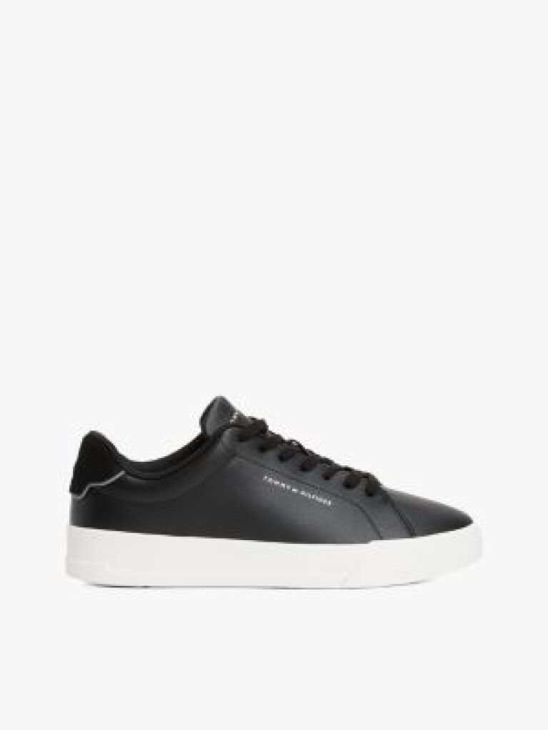 Black Pebble Grain Court Trainers  Men