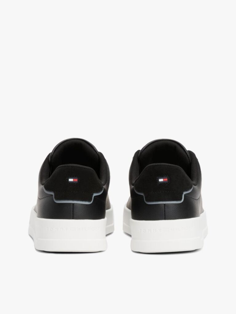 Black Pebble Grain Court Trainers  Men