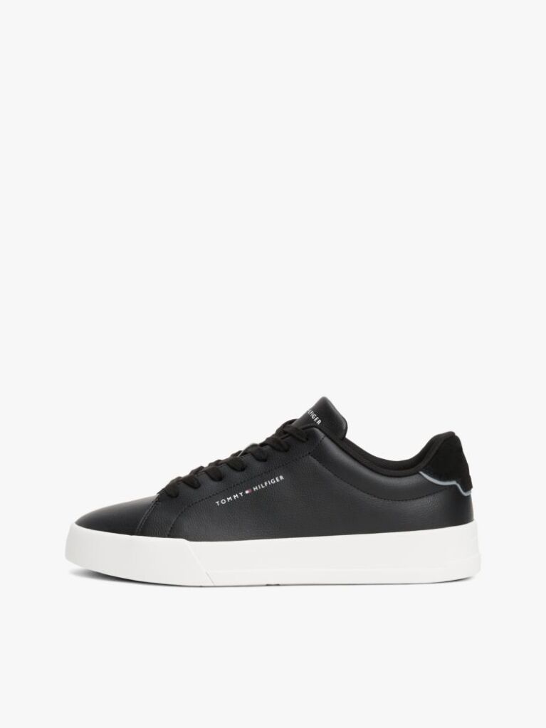 Black Pebble Grain Court Trainers  Men