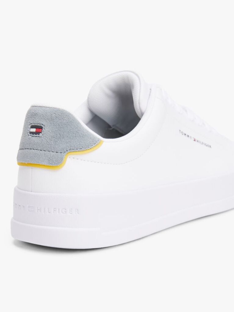 Grey Pebble Grain Court Trainers  Men