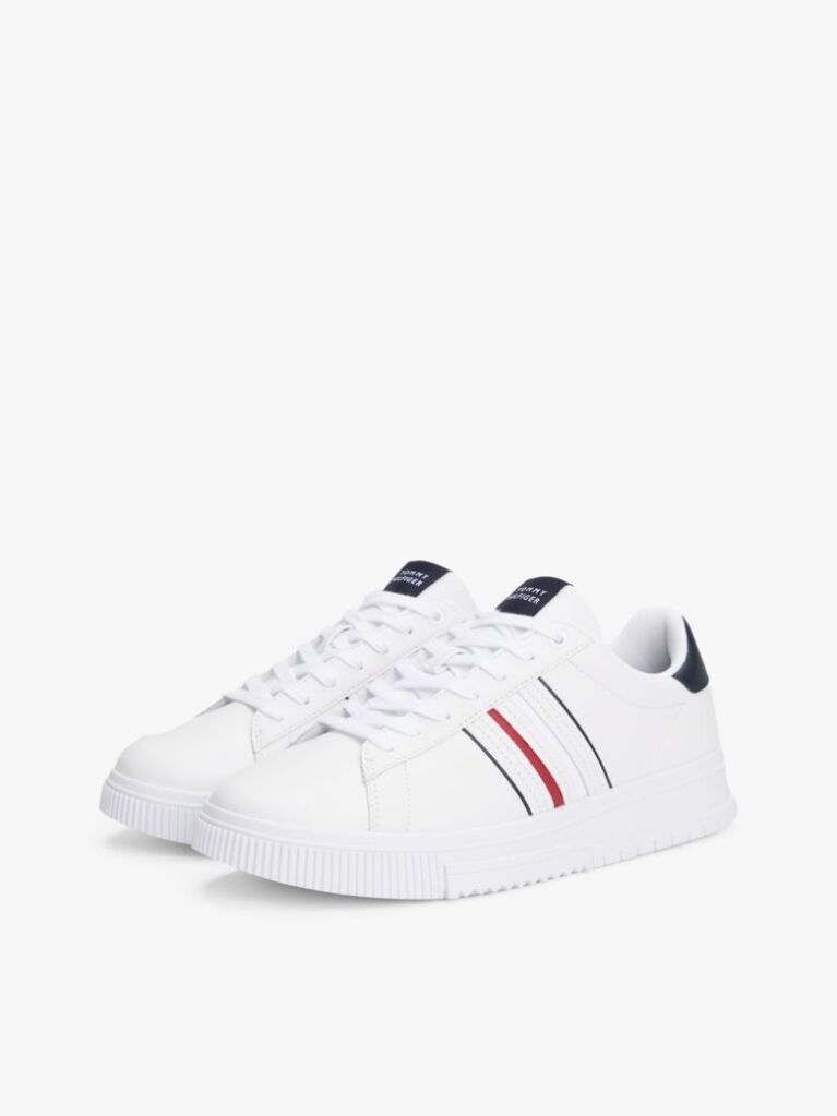 White Leather Debossed Logo Trainers  Men