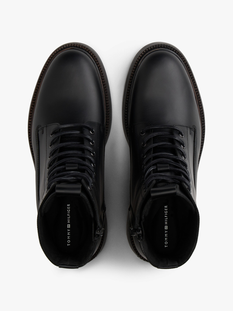 Black Lightweight Leather Lace-Up Boots  Men
