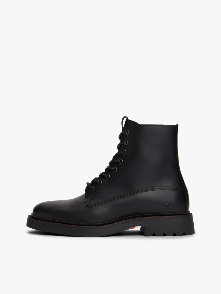 Black Lightweight Leather Lace-Up Boots  Men
