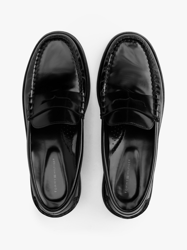 Black Leather Embossed Logo Loafers  Men