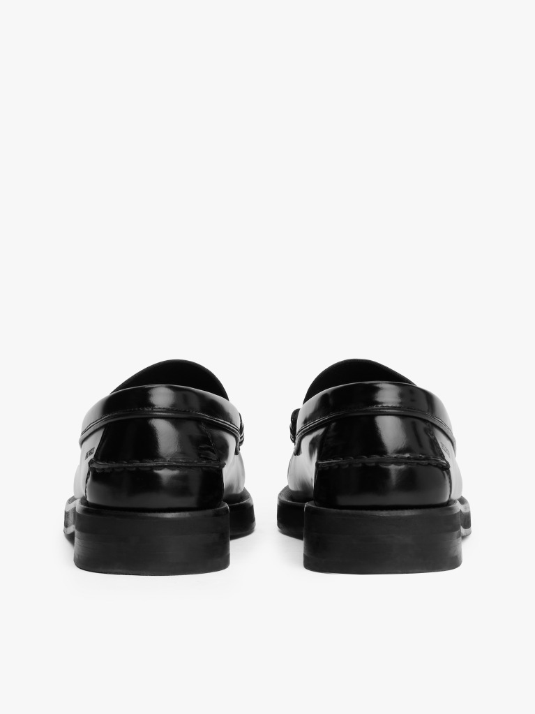 Black Leather Embossed Logo Loafers  Men