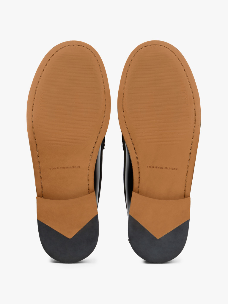 Black Leather Embossed Logo Loafers  Men