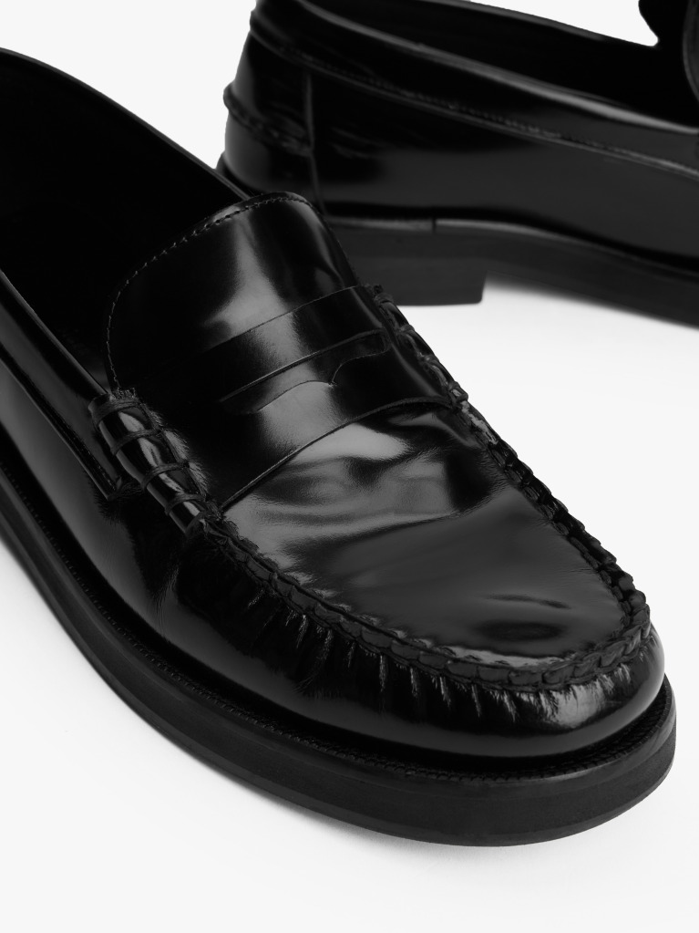 Black Leather Embossed Logo Loafers  Men