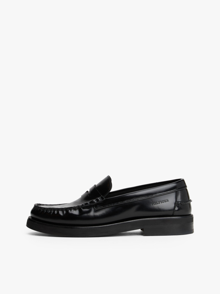 Black Leather Embossed Logo Loafers  Men
