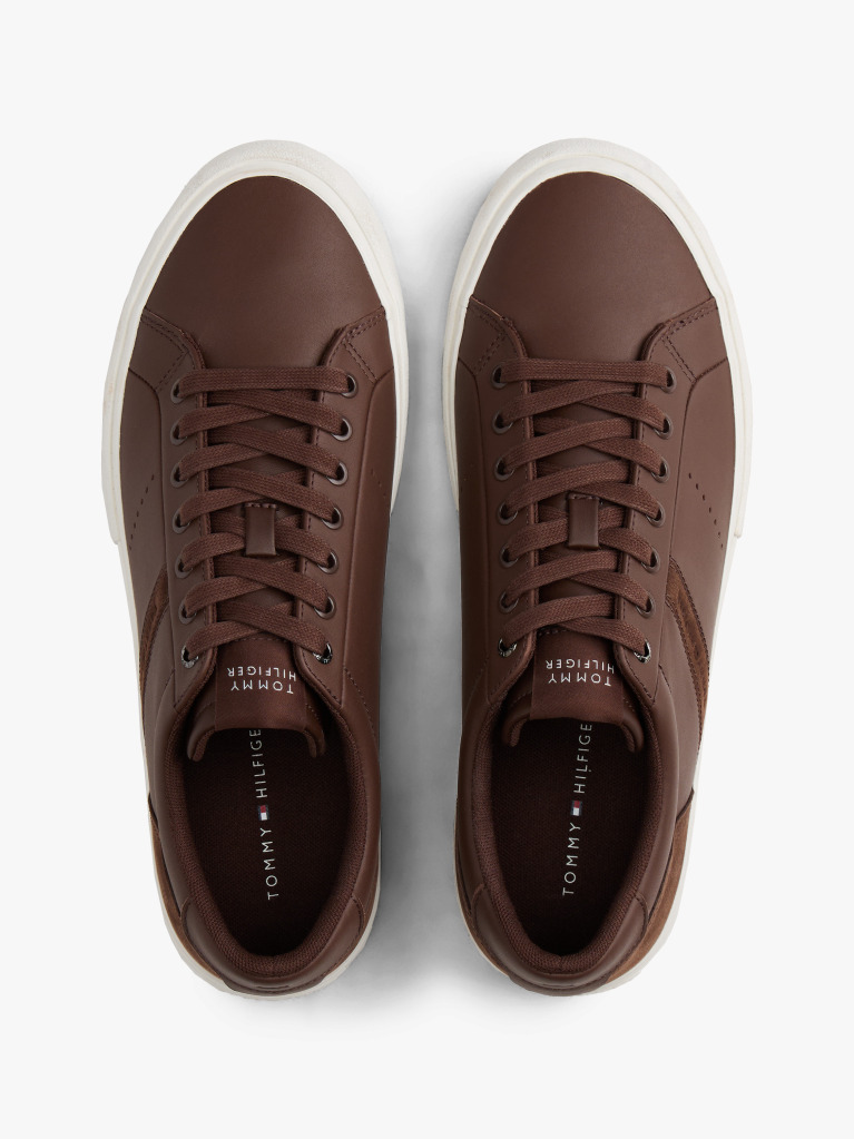 Brown Leather Mixed Texture Trainers  Men