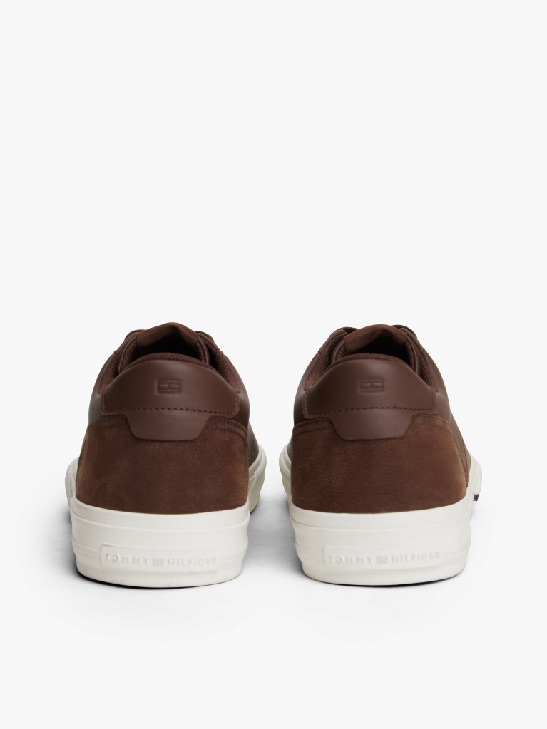 Brown Leather Mixed Texture Trainers  Men