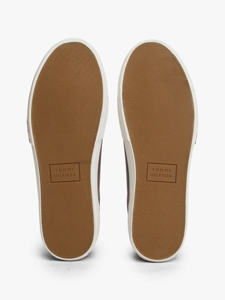 Brown Leather Mixed Texture Trainers  Men
