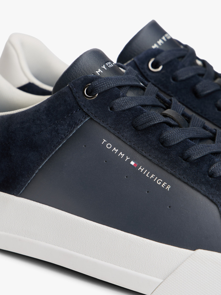 Blue Mixed Texture Leather Court Trainers  Men