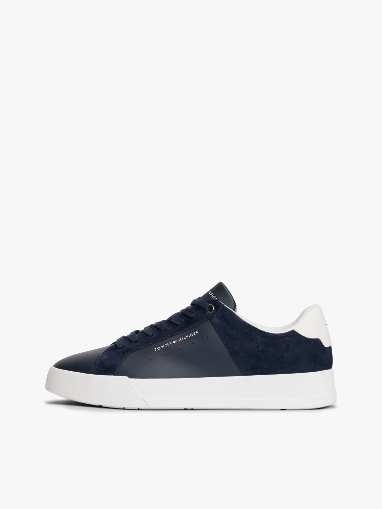 Blue Mixed Texture Leather Court Trainers  Men