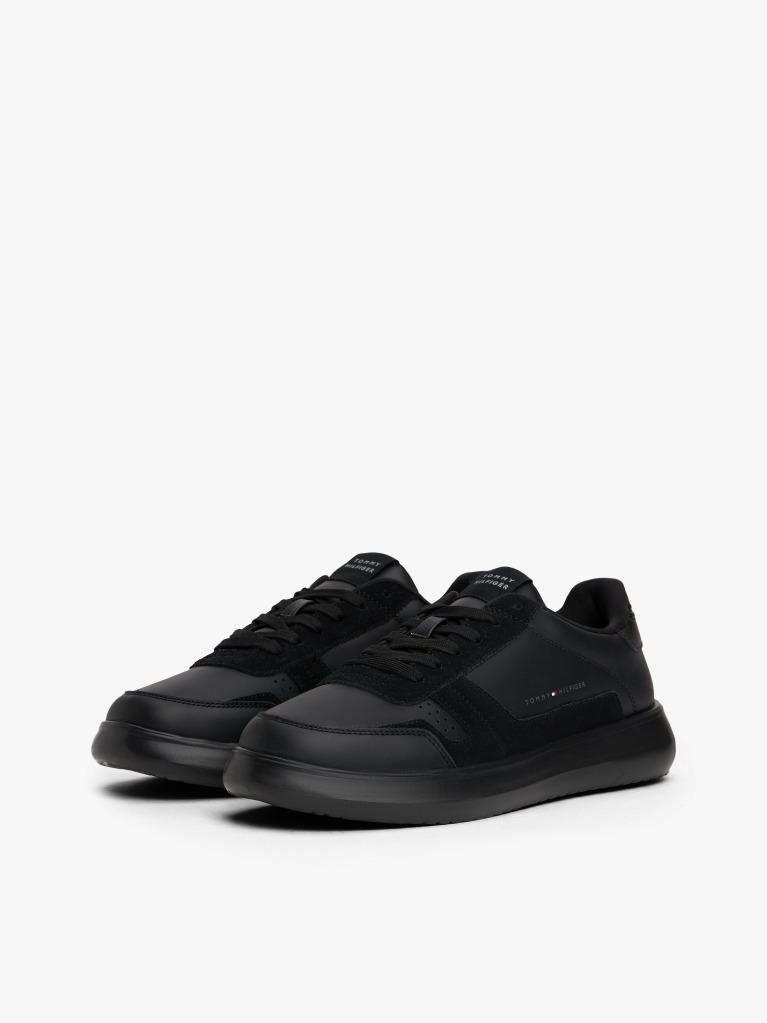 Black Leather Fine-Cleat Trainers  Men