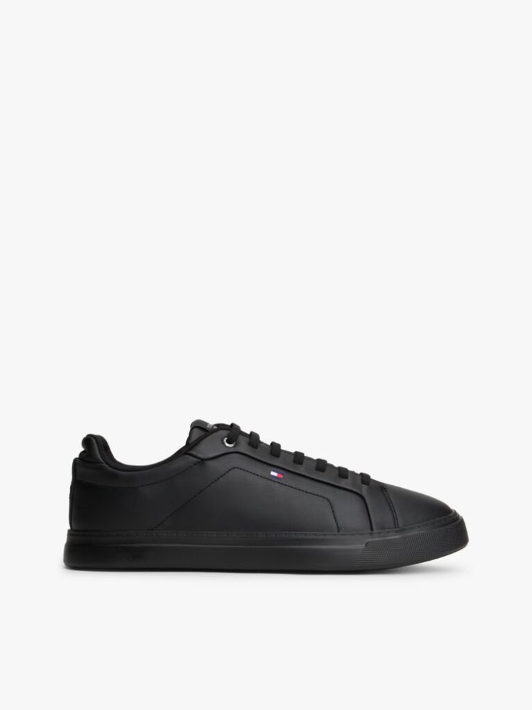 Black Lightweight Leather Cupsole Court Trainers  Men