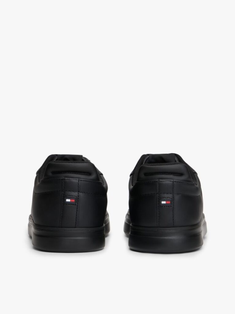 Black Lightweight Leather Cupsole Court Trainers  Men