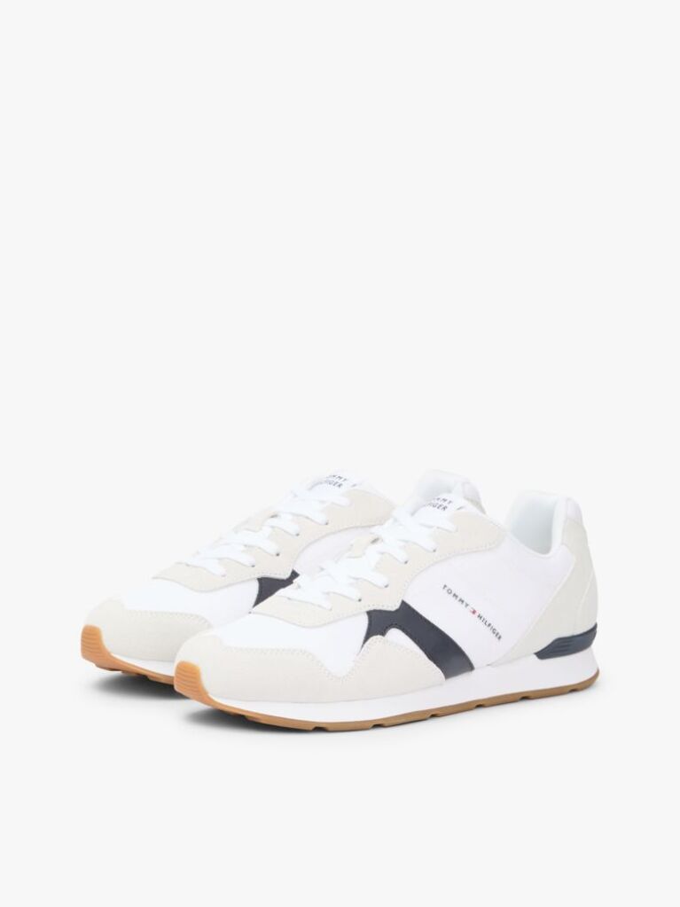 White Suede Mixed Texture Trainers  Men